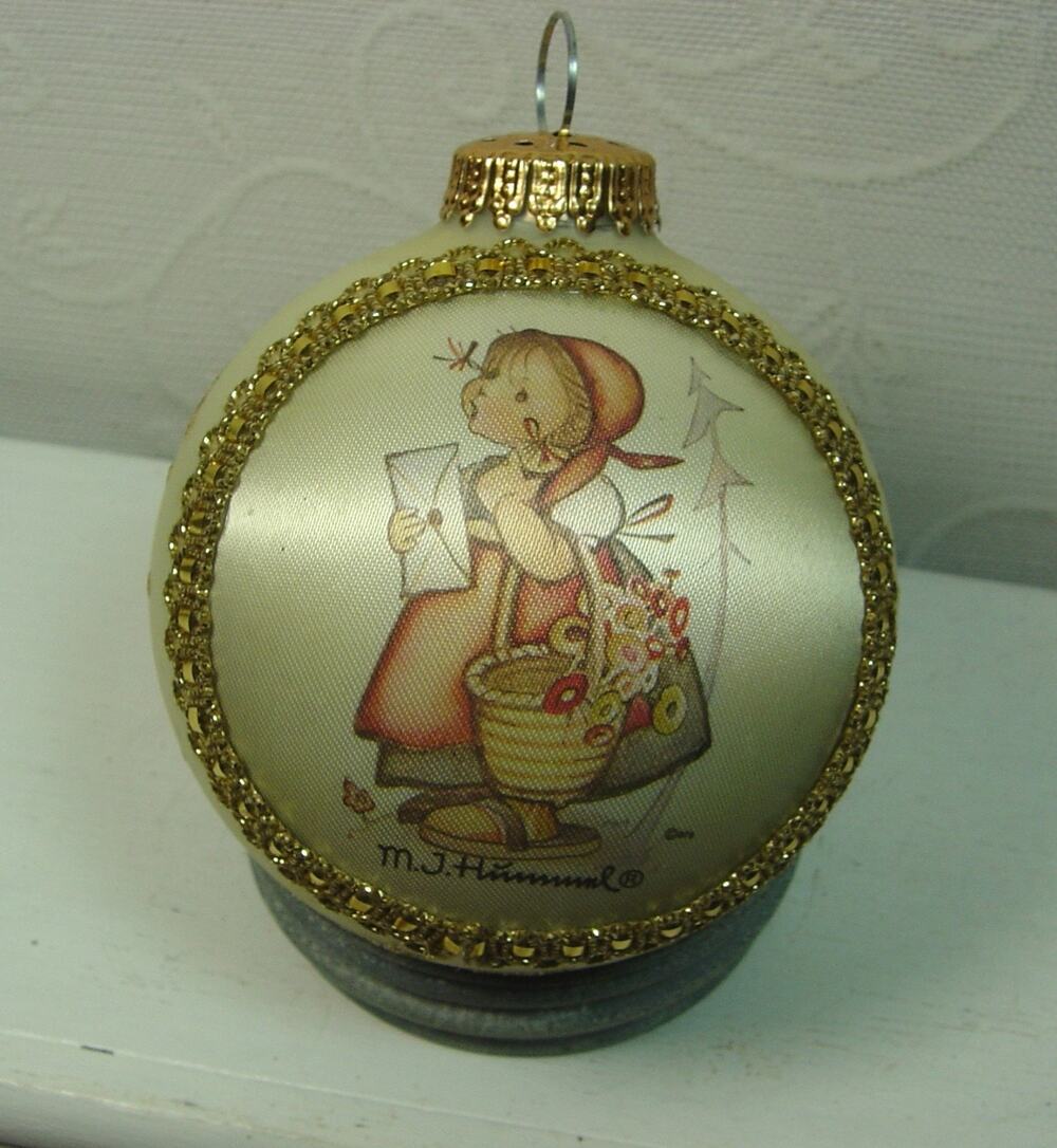 VINTAGE M.J. HUMMEL GLASS BALL ORNAMENT-1999-GIRL WITH LETTER